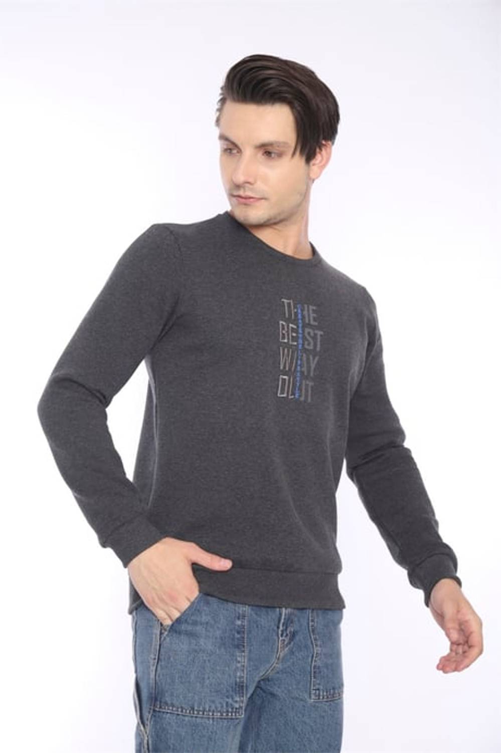 Escetic Antresit Erkek Kışlık Slimfit 3 İplik İçi Polarlı Nefes Alabilen Spor Sweatshirt 0940