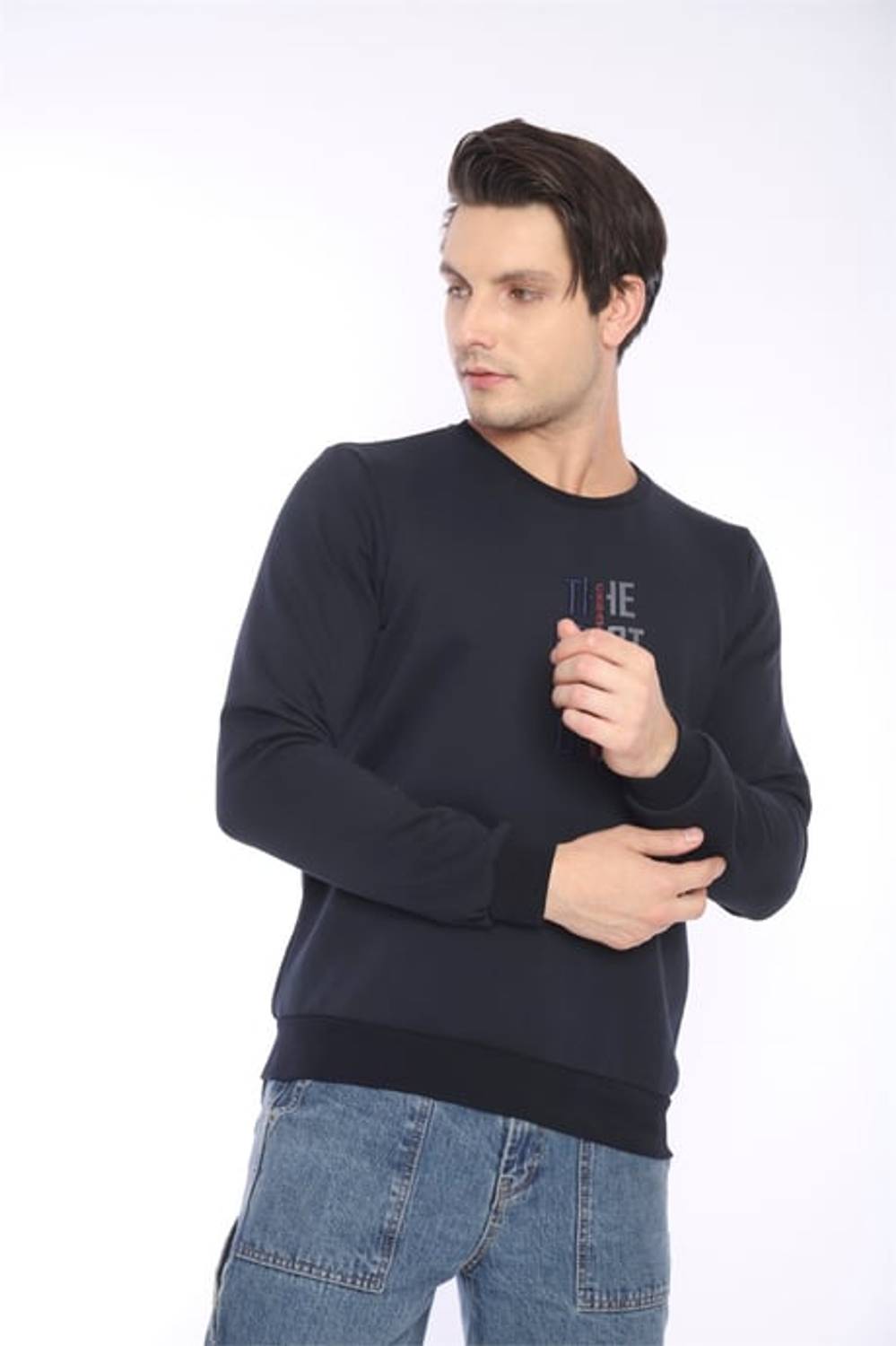Escetic Navy Blue Men's Winter Slimfit 3 Thread Fleece Breathable Sports Sweatshirt 0940