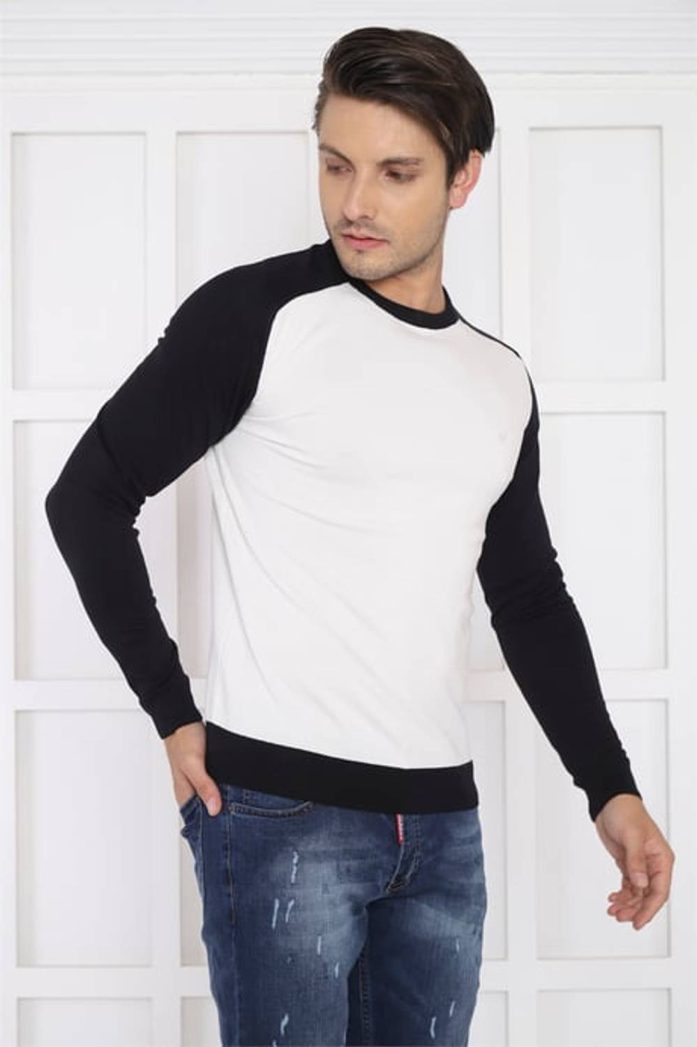 Escetic White Men's Slimfit Breathable Knitted Fabric Sports Slimfit Sports Knitwear 0944
