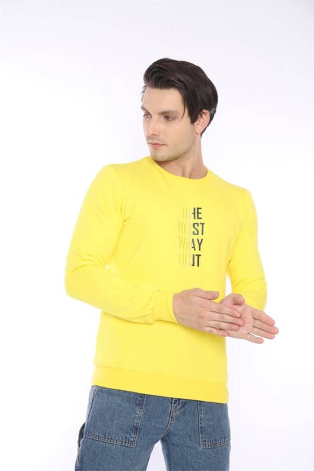 Escetic Yellow Men's Winter Slimfit 3 Thread Fleece Breathable Sports Sweatshirt 0940