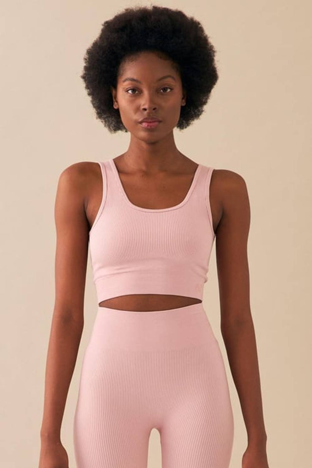 Escetic Women's Pink Shapewear High Waist Extra Flexible Fitness Yoga Plates Bra Tights Set 3087