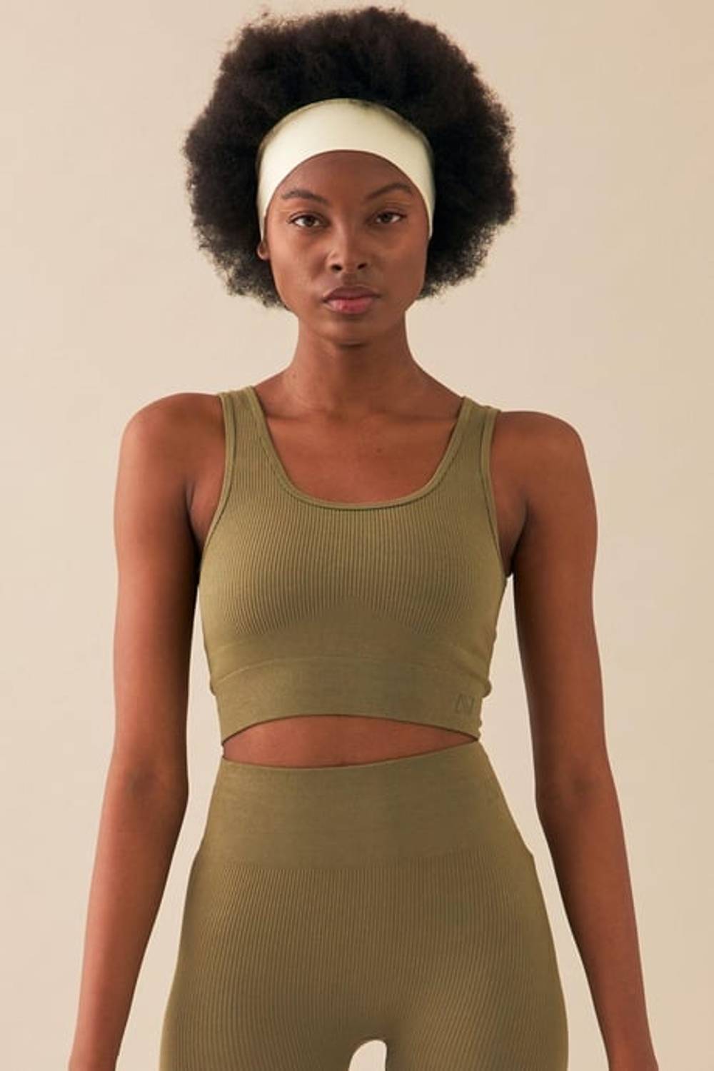 Escetic Women's Khaki High Waist Extra Flexible Fitness Yoga Plates Bra Tights Set 3087