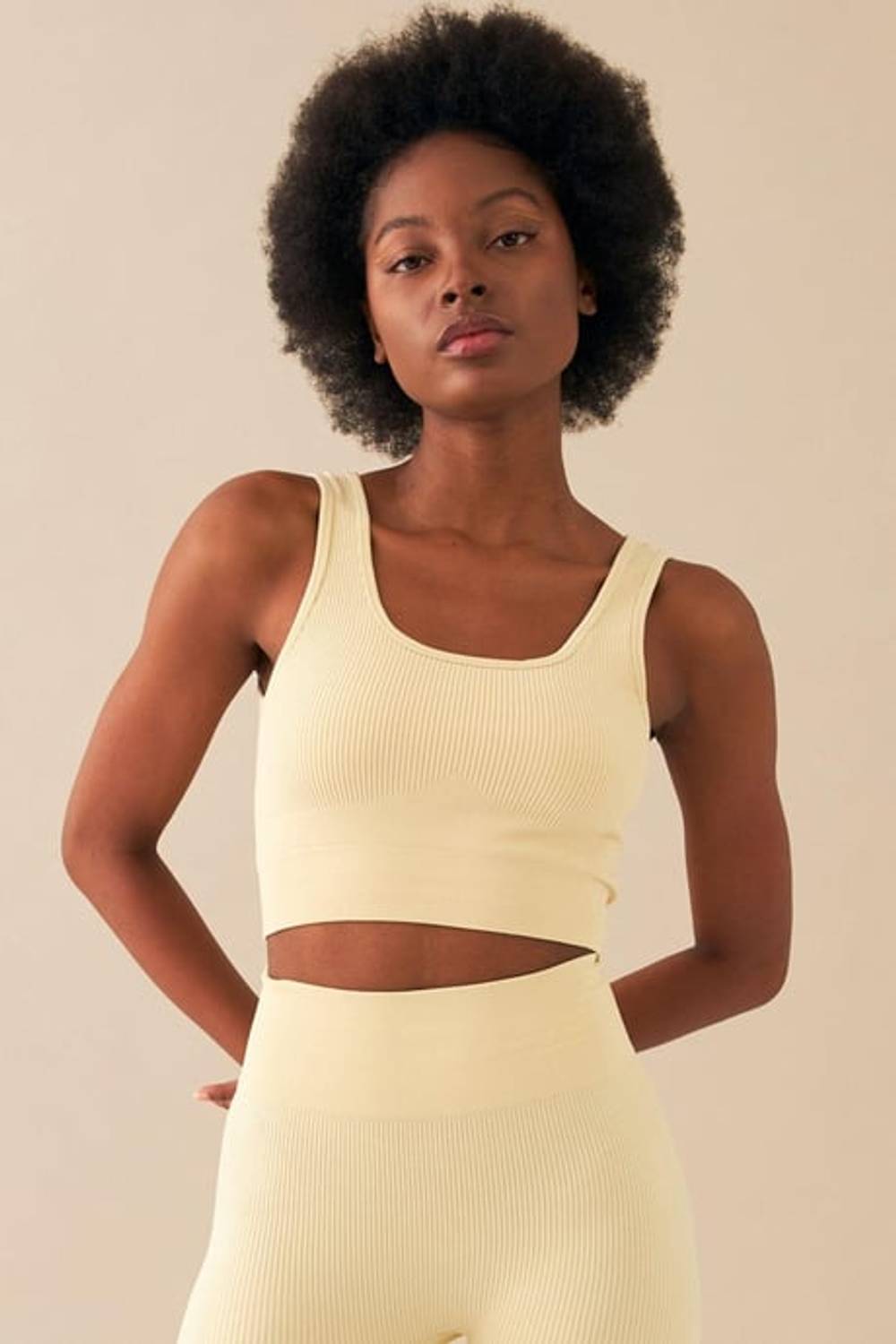 Escetic Women's Beige Shapewear High Waist Extra Flexible Fitness Yoga Plates Bra Tights Set 3087