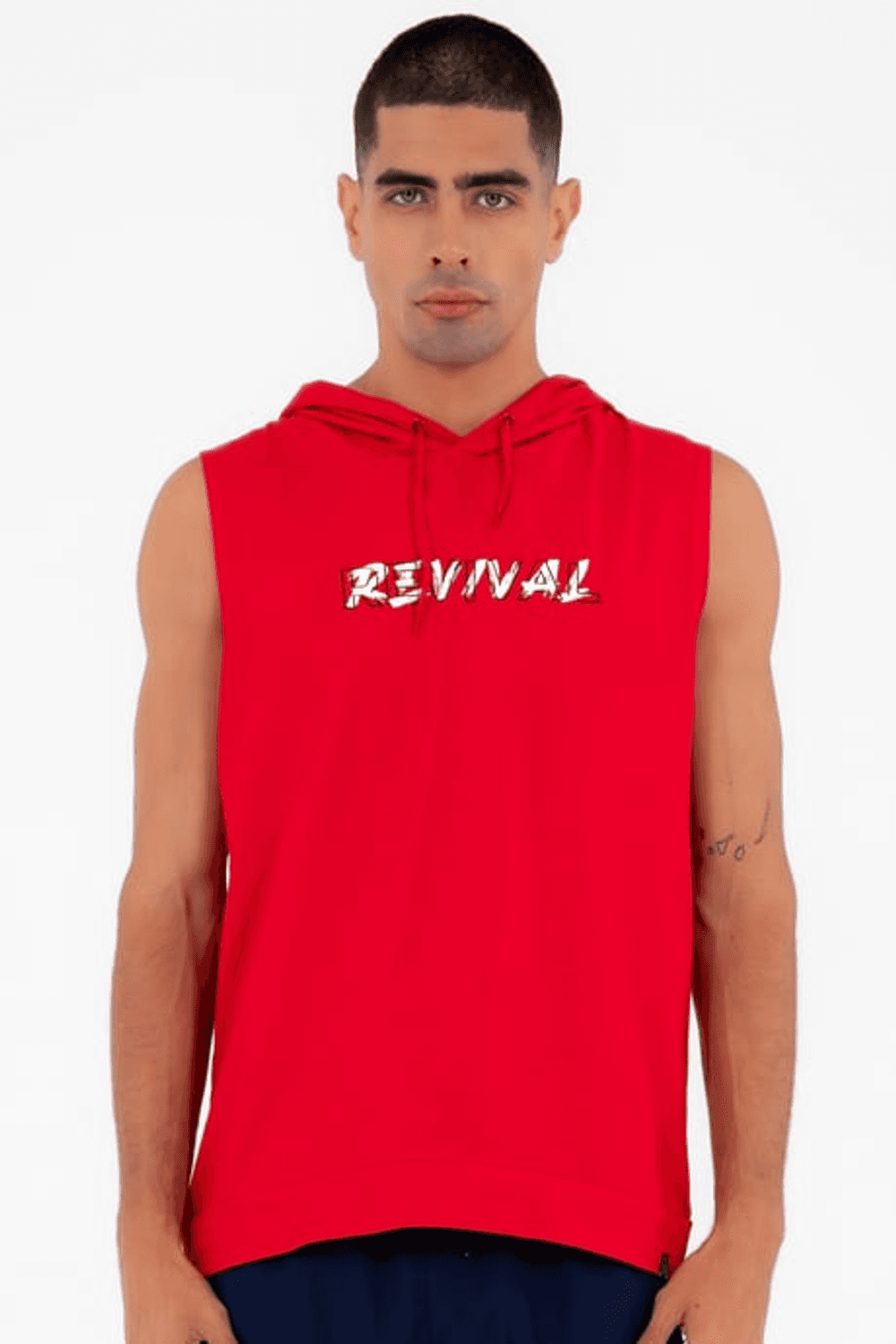 تي شيرت رجالي رياضي أحمر من Escetic بغطاء للرأس وجيد التهوية مصنوع من القطن 100% من نسيج جيرسي واحد بدون أكمام 0995