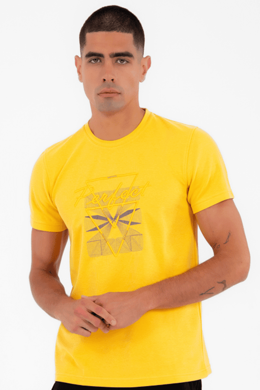 تي شيرت رجالي رياضي أصفر اللون برقبة دائرية من Escetic يسمح بمرور الهواء في الولايات المتحدة الأمريكية من قماش القطن T0013
