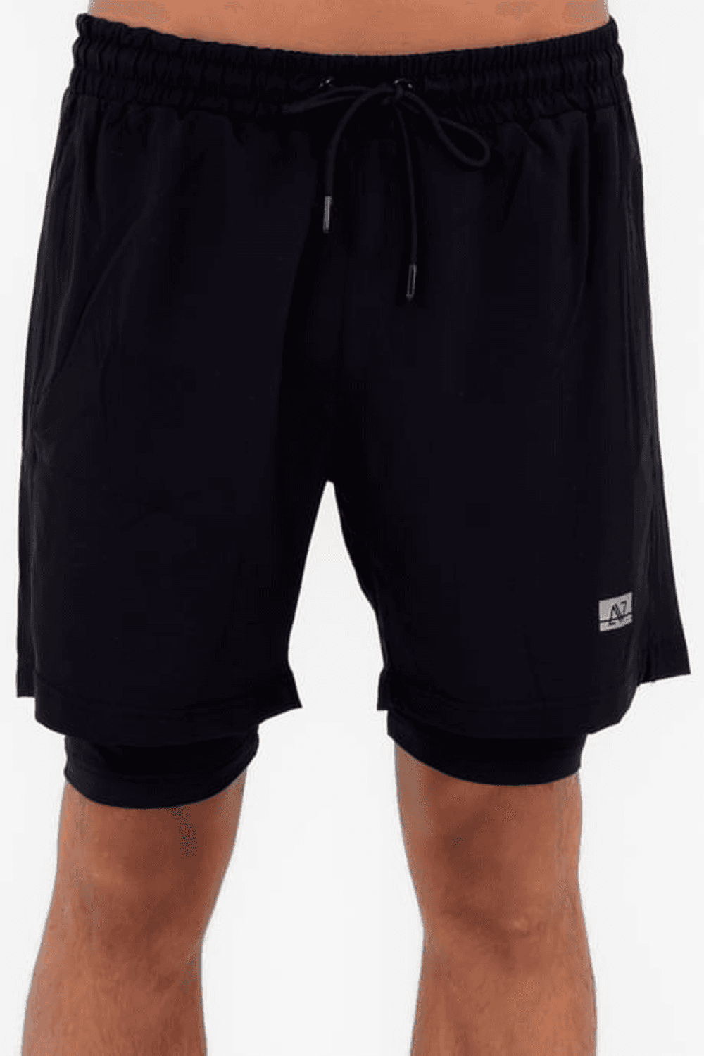 Чорні чоловічі спортивні шорти Escetic з вшитими легінсами та трьома кишенями для активного відпочинку