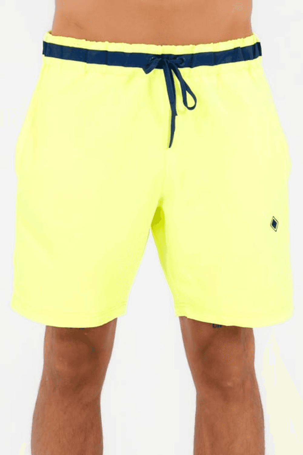 Escetic F. شورت رياضي رجالي أصفر غير رسمي 3 جيوب ماراثون قماش لياقة البحر شبكة مبطنة B1378