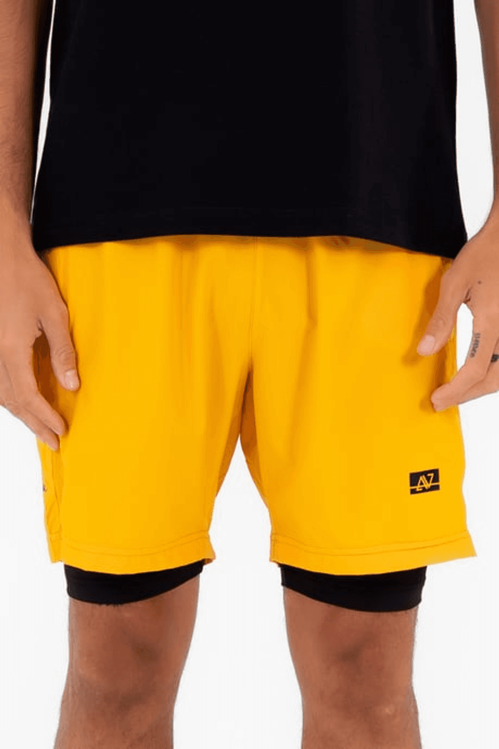 Escetic Sarı Erkek İçi Kendinden Taytlı 3 Cepli Deniz Fitnes Spor Likra Şort B1326