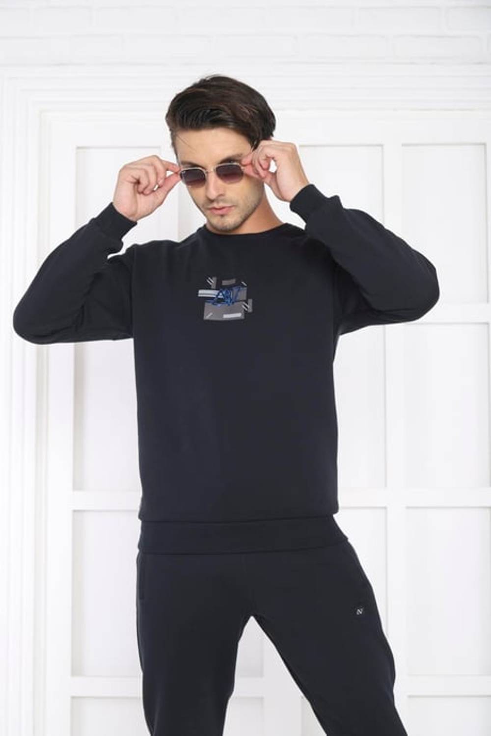 Escetic Navy Blue Men's 3 Thread Raised Breathable Slimfit Sweat Sports Tracksuit Set 3079