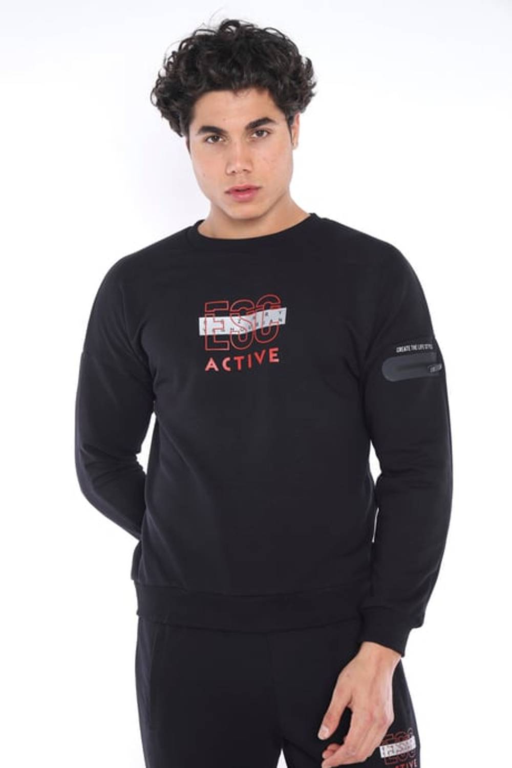 Escetic Black Men's 3 Thread Breathable Cotton Printed Sports Slimfit Sweat Suit A3032