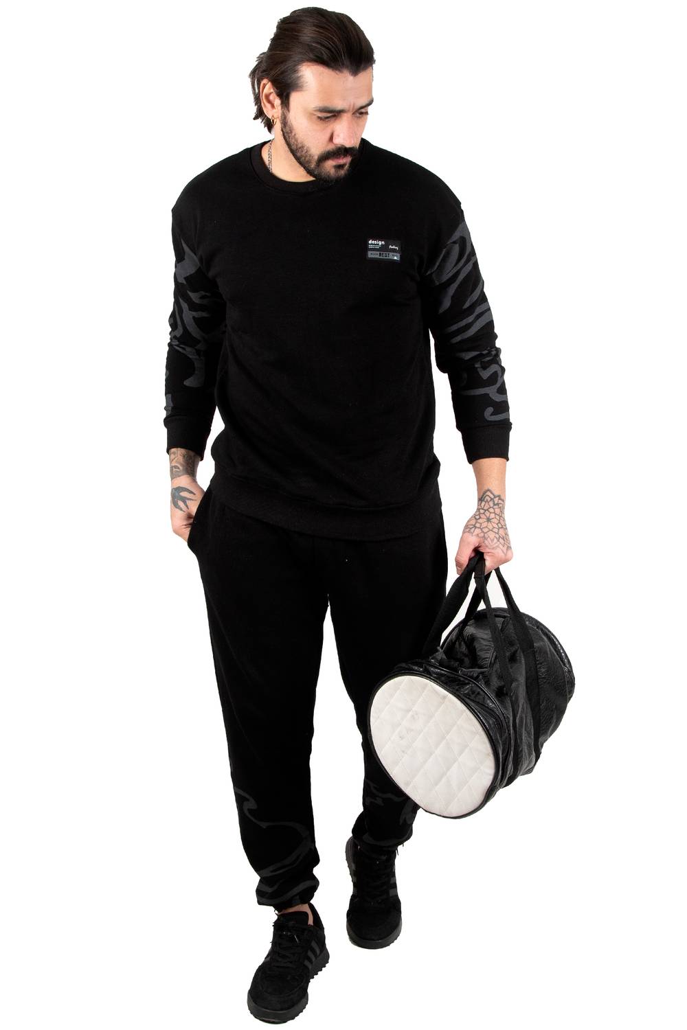 DeepSEA Crew Neck Two Thread Men's Tracksuit Set with Patterned Sleeves and Legs 2301584