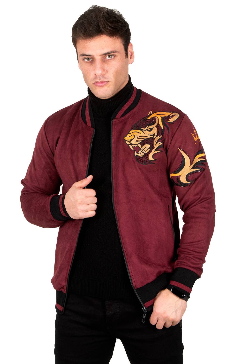 DeepSEA Patterned Stone Embroidered Zipper Detailed College Coat 23020436