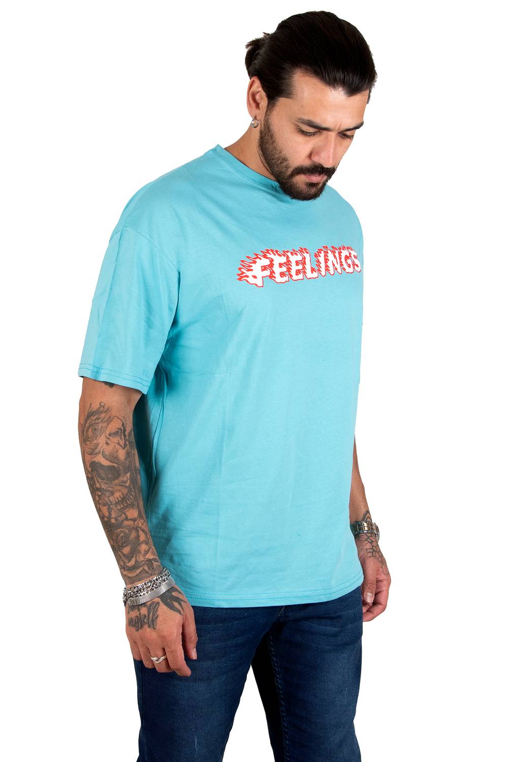 DeepSEA Oversize Men's T-Shirt with Feelings Text Printed on the Front 2200512