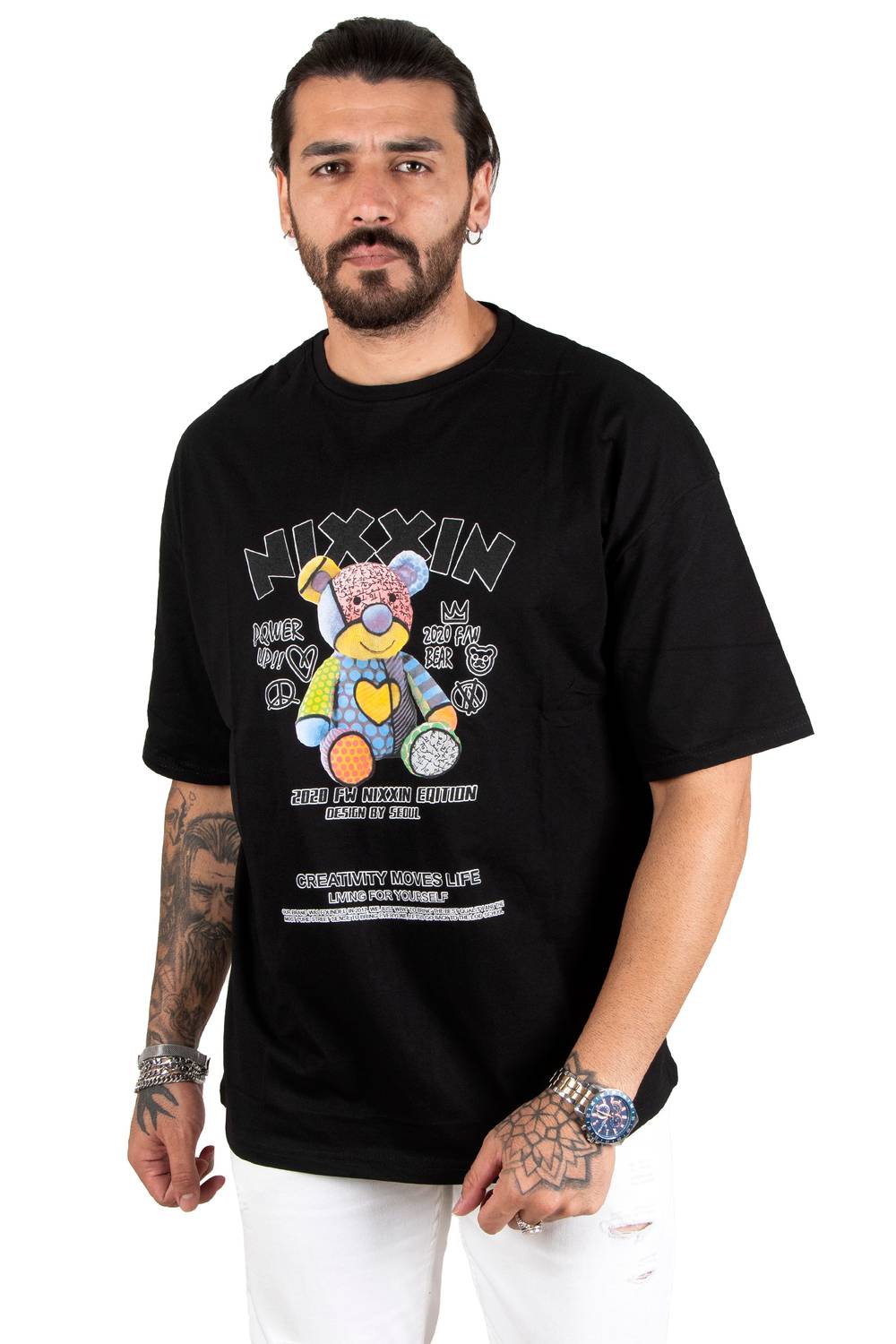 DeepSEA Oversize Men's T-Shirt with Teddy Bear Printed on the Front 2200511