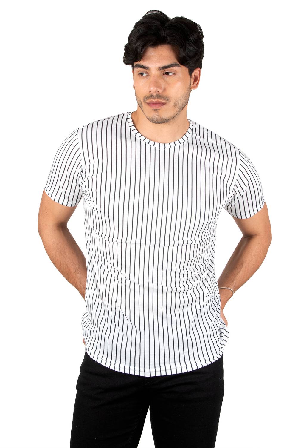 DeepSEA Crew Neck Stripe Patterned Lycra T-Shirt 2308452