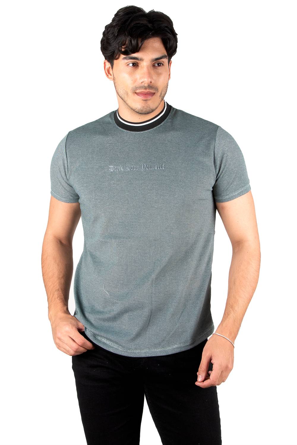 DeepSEA Crew Neck T-Shirt with Ribbed Collar and Small Embroidery on the Front 2302387