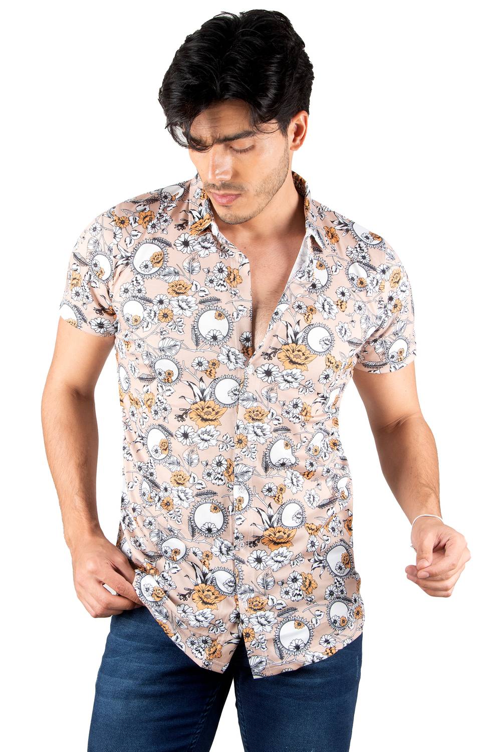 DeepSEA Digital Printed Lycra Slim Fit Combed Cotton Shirt 2305015