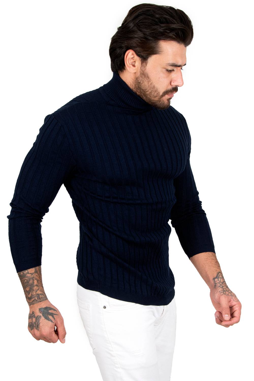 DeepSEA Full Turtleneck Striped Knitted Sweater 2100014