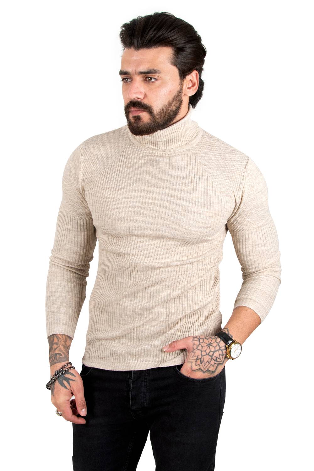 DeepSEA Full Turtleneck Striped Knitted Sweater 2100016