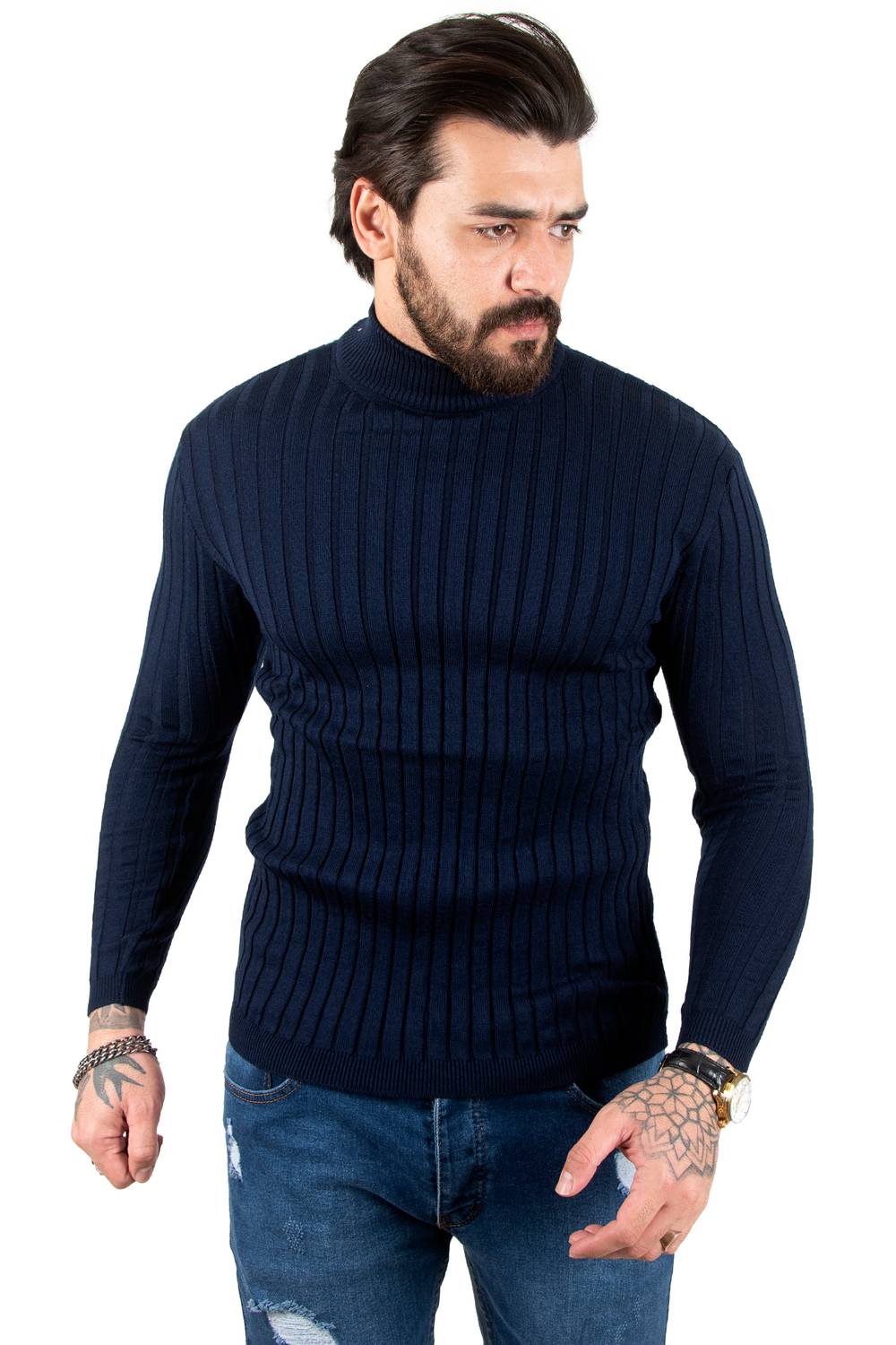 DeepSEA Half Turtleneck Striped Knitted Sweater 2100017