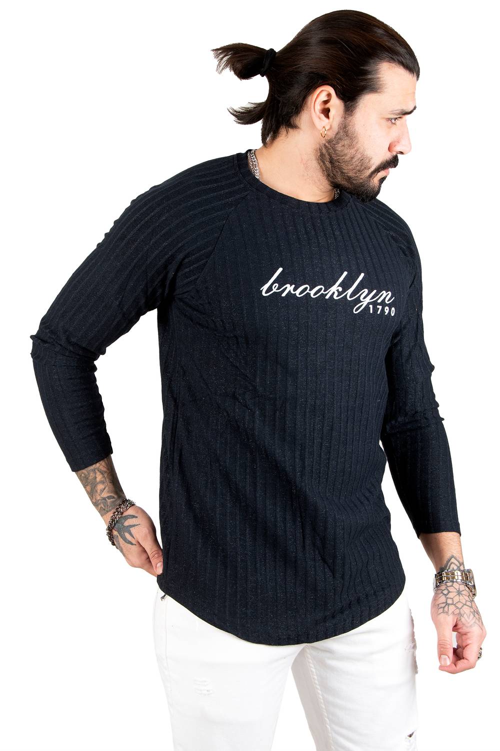 DeepSEA Skirt Oval Cut Crew Neck Front Text Printed Knitwear Men's Sweatshirt 1808072