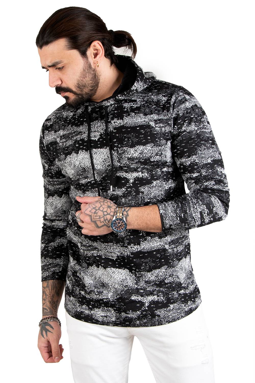 DeepSEA Hooded Patterned Knitwear Men's Sweatshirt 2009956