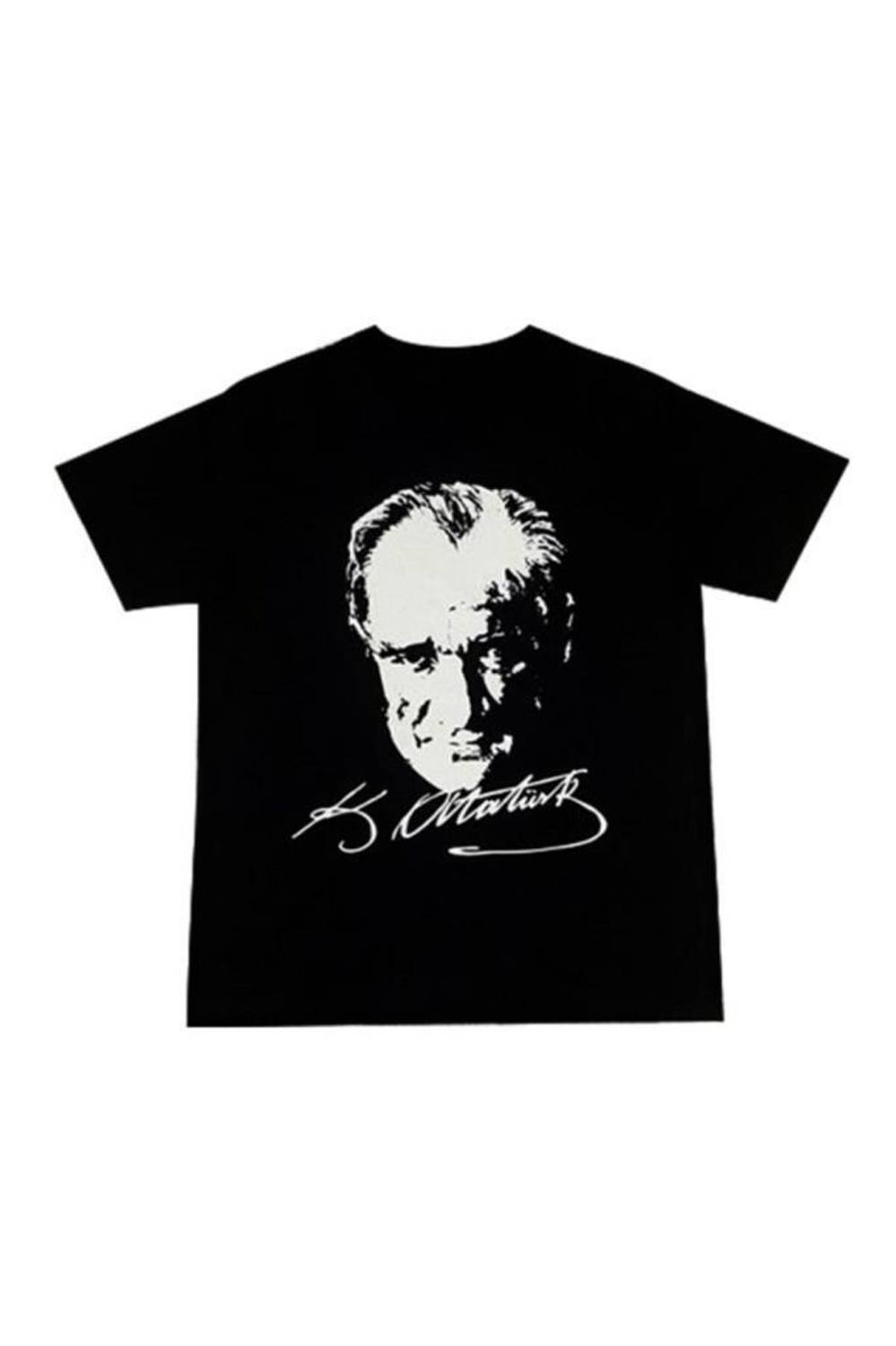 Hipatu Unisex Atatürk Printed Short Sleeve Black T-Shirt