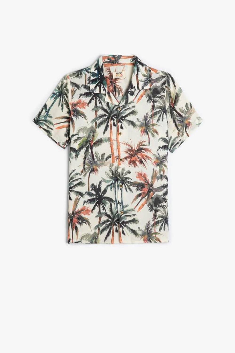 Koton Boy's Viscose Shirt Palm Tree Printed Short Sleeve Single Pocket Detailed