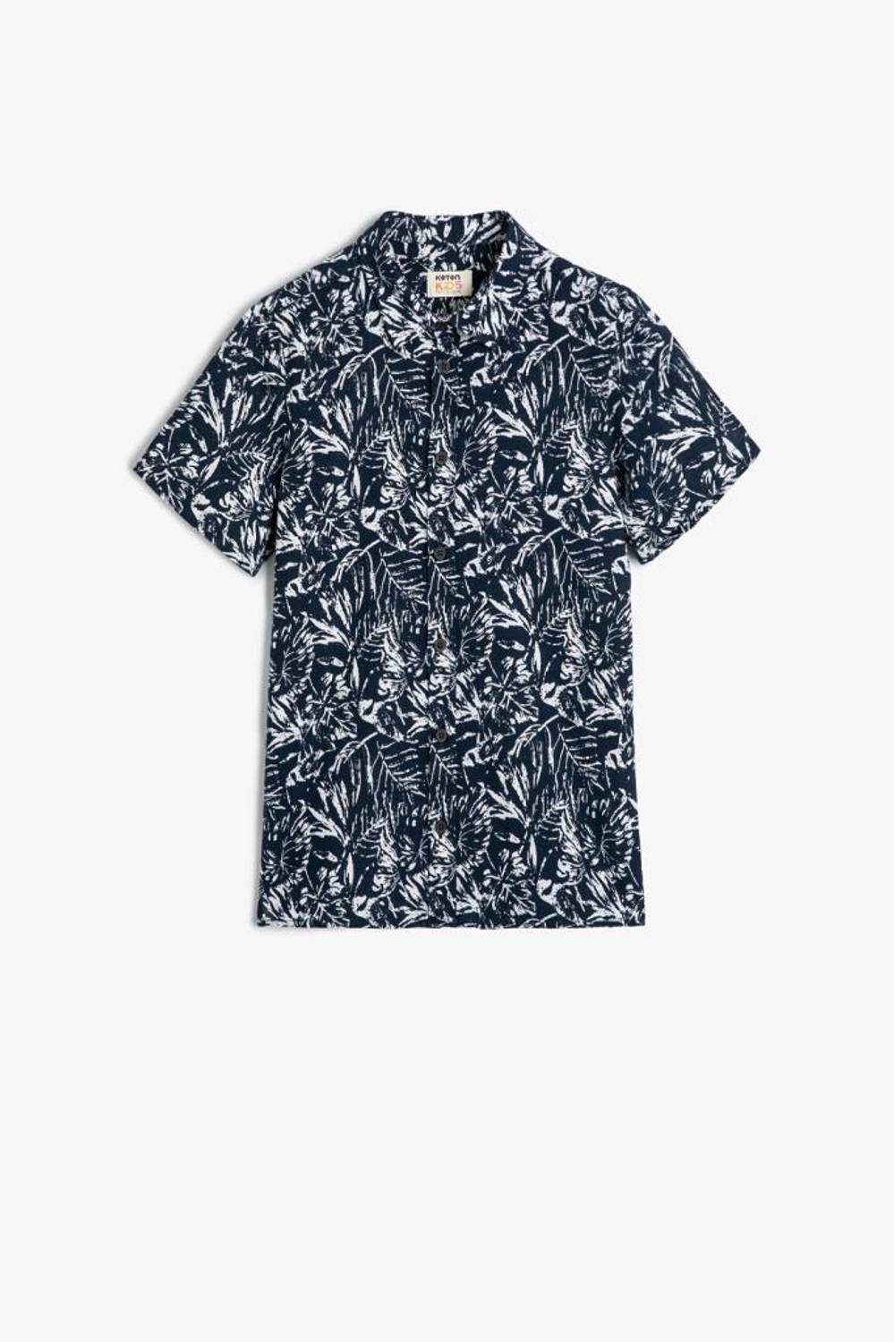 Koton Boy's Short Sleeve Shirt Palm Tree Printed Cotton