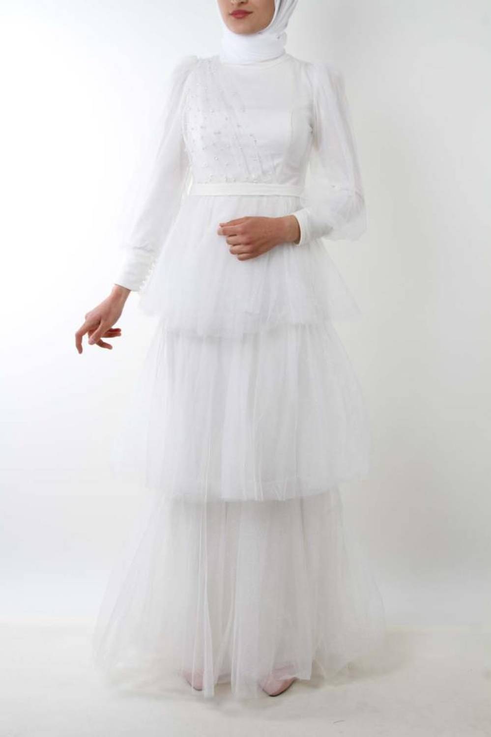 Искристое платье абийе Hipatu в цвете экру, размер 52-80, для торжественных мероприятий