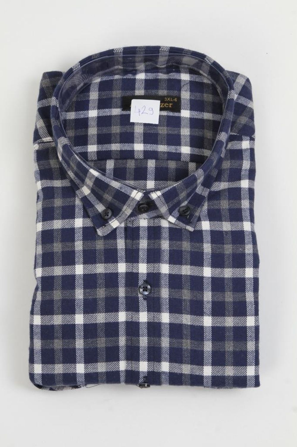 Hipatu Kareli Çift Cepli Battal Yün Gömlek- Lacivert