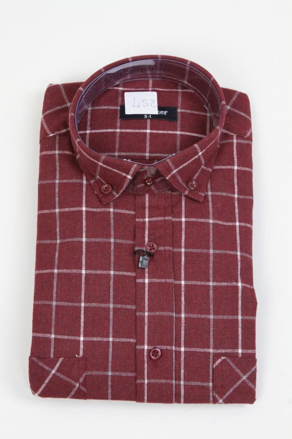 Hipatu Kareli Çift Cepli Yün Gömlek- Bordo 