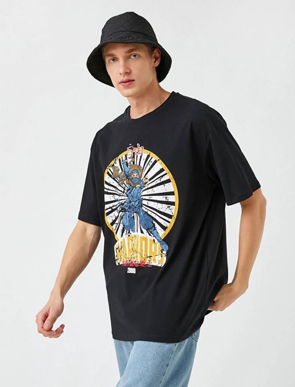 Чорна футболка стандартного крою з принтом Ninja, 100% бавовна, розмір S