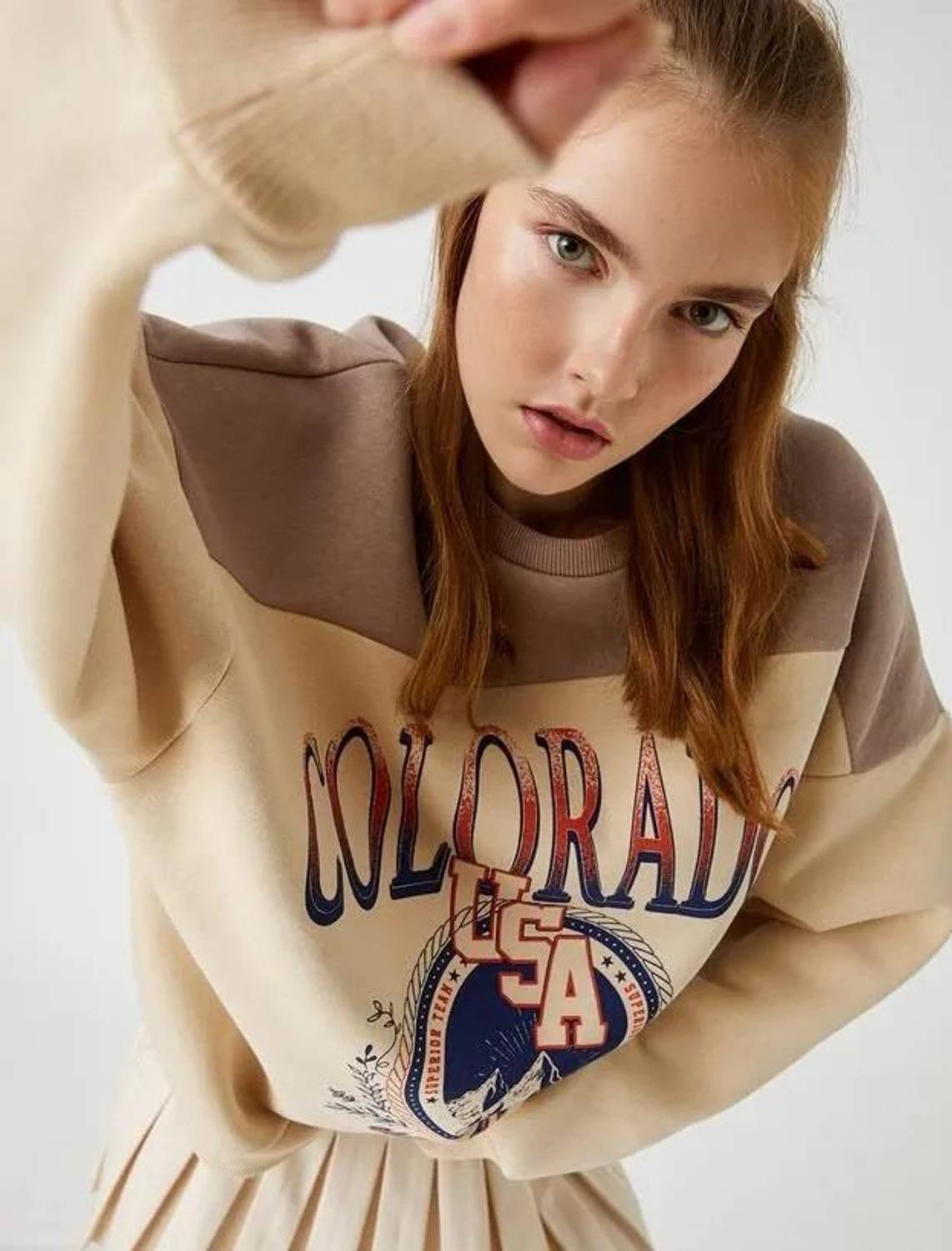 Koton Women's Printed Sweatshirt with Ribbed