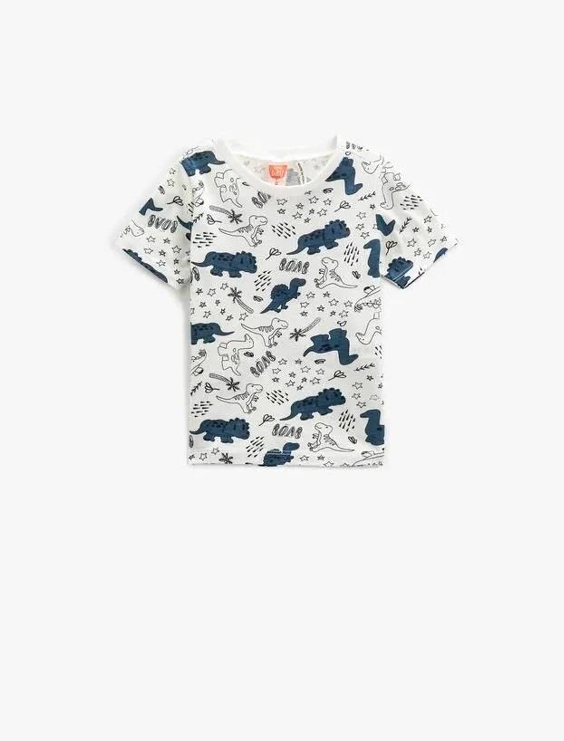 Koton Baby Boy Dinosaur Printed Short Sleeve T-Shirt Crew Neck
