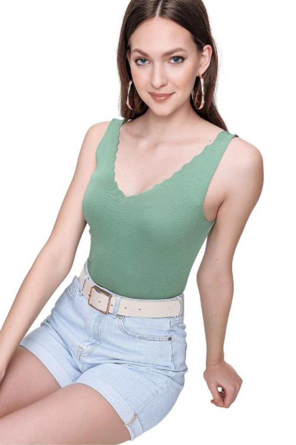 Hipatu Stair Collar Crop - Green