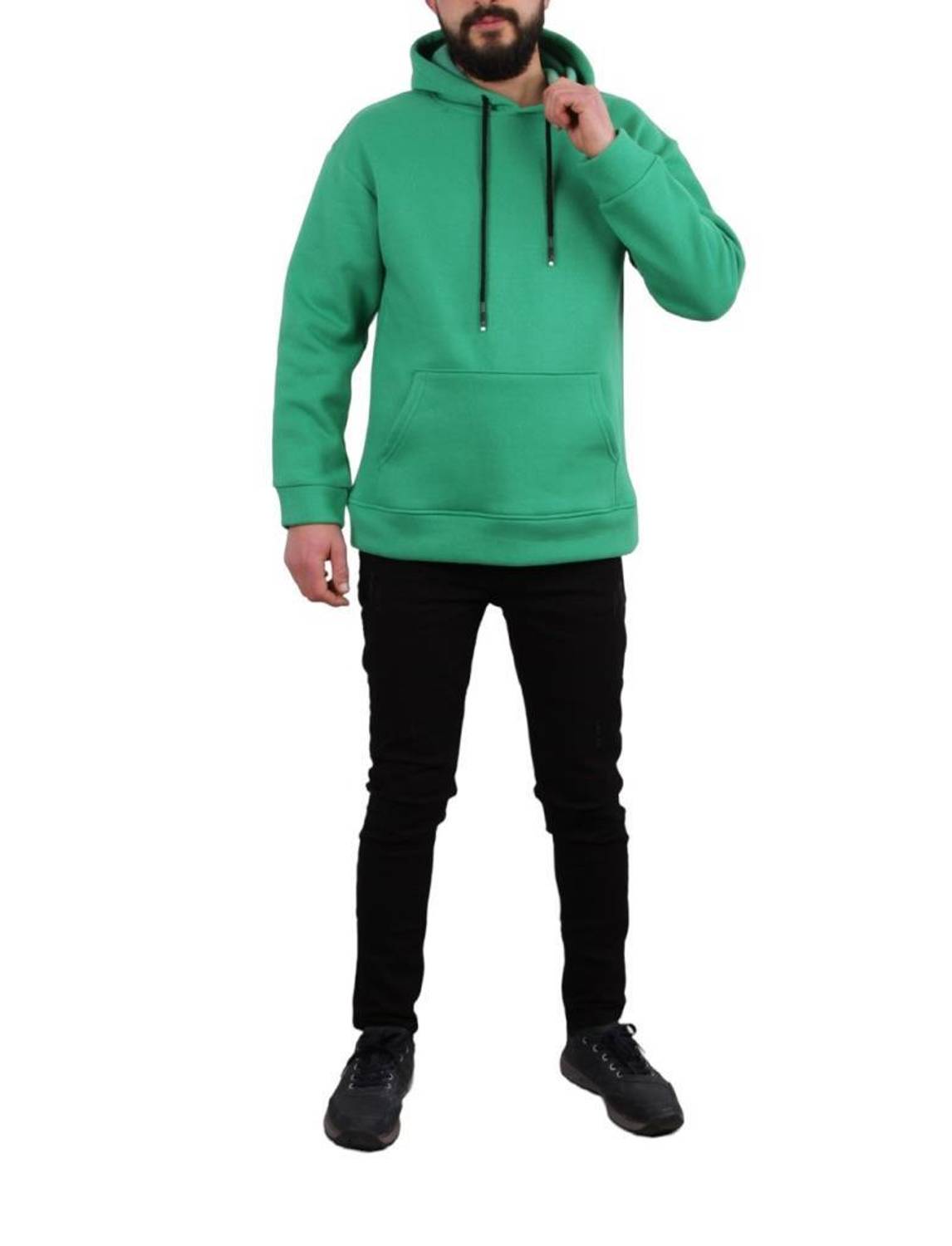 Hipatu Hooded Three Thread Raised Plain Sweat - Green