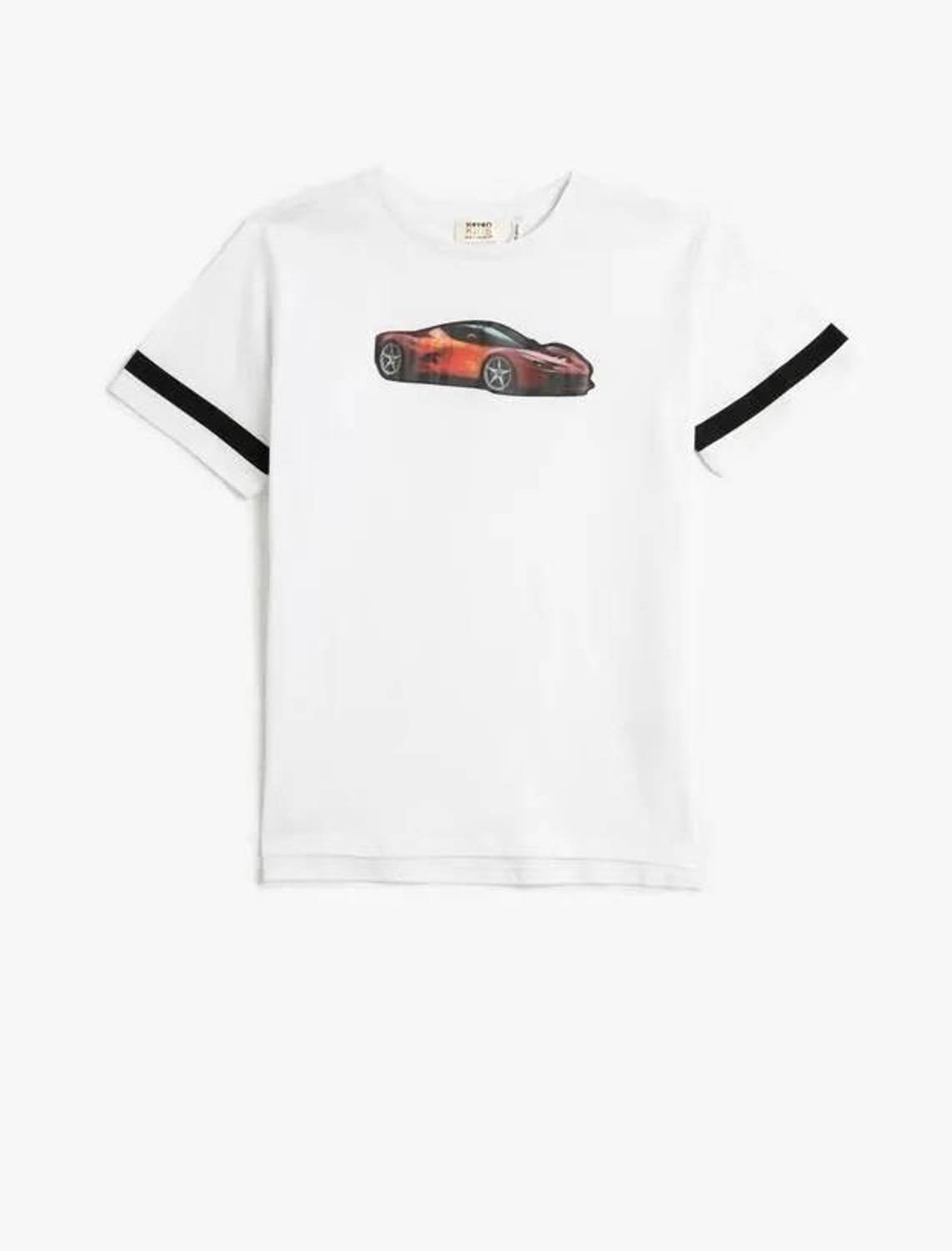 Koton Erkek Çocuk Kısa Kollu Tişört Bisiklet Yaka Araba Baskılı Pamuklu
