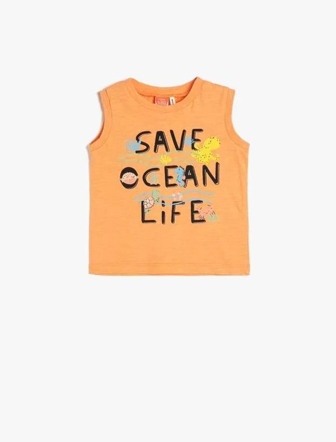 Теніска для хлопчика Koton з принтом, безрукавна, з бавовни, ріст 36-48 міс, колір: персиковий