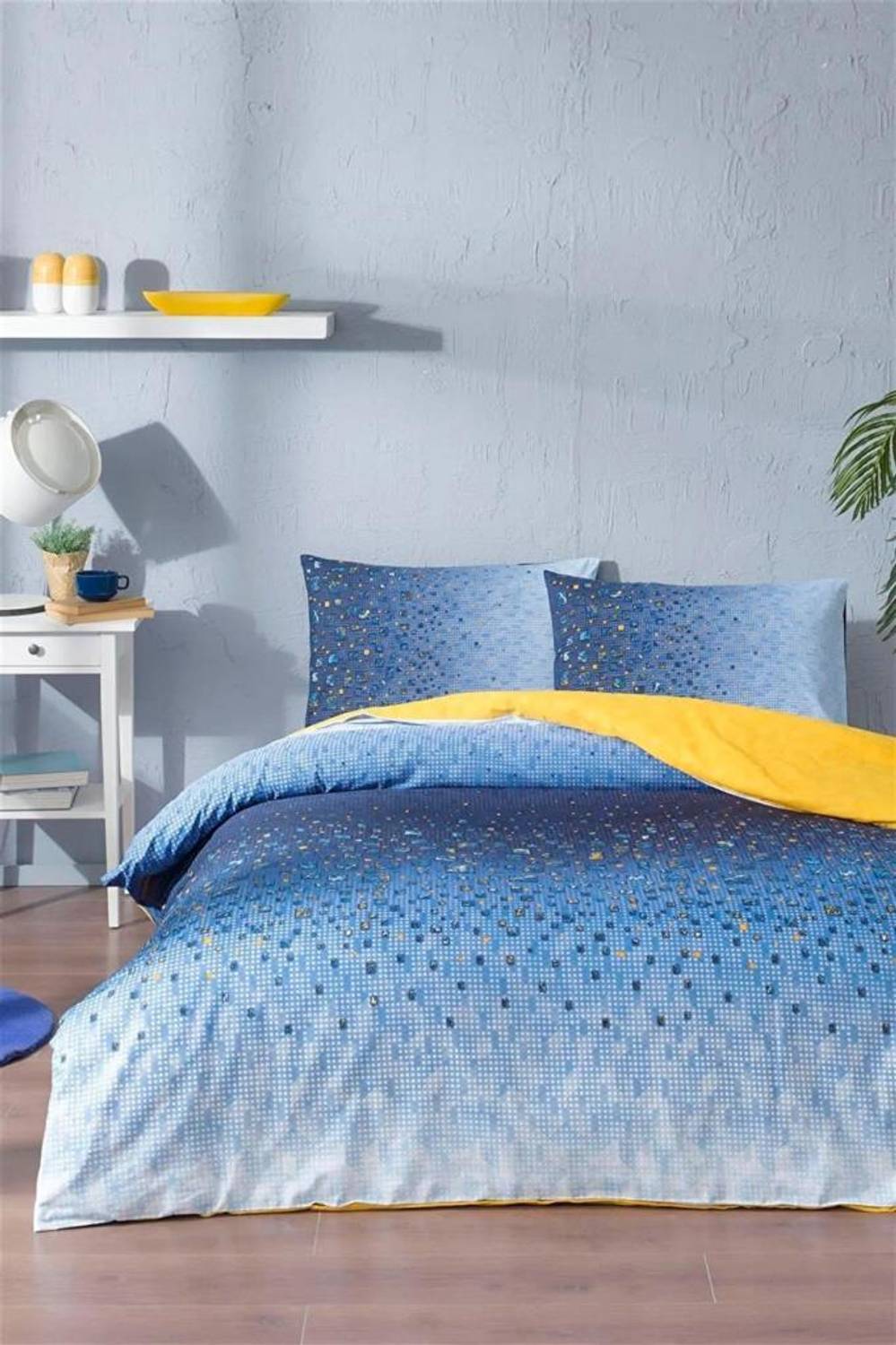 Комплект постільної білизни для двоспального ліжка Özdilek Mosaıc, темно-синій, 200x220 см, 240x260 см простирадло, 2 наволочки 50x70 см