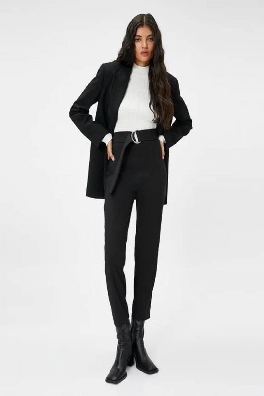 Koton Kadın Yüksek Bel Kemerli Kumaş Pantolon