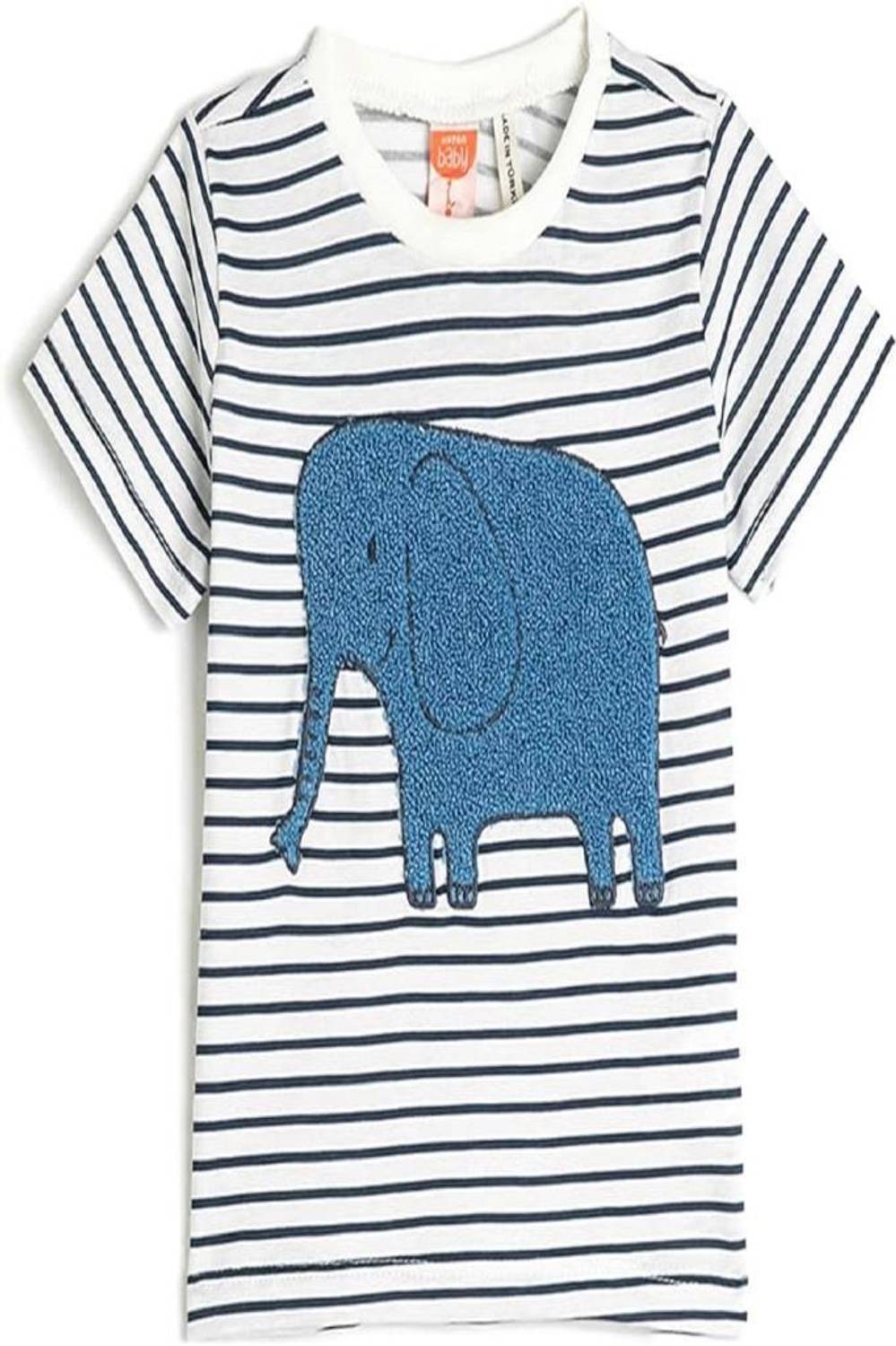 Koton Baby Boy T-Shirt Elephant Applique Detailed Short Sleeve Crew Neck Cotton