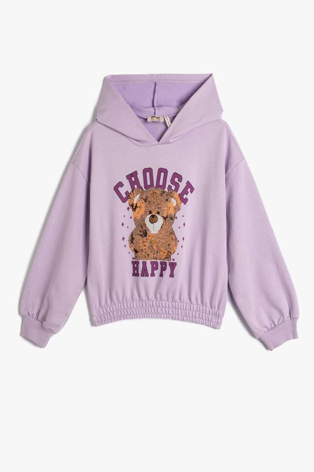 Koton Kız Çocuk Kapşonlu Sweatshirt Ayıcık Baskılı Beli ve Manşetleri Lastikli Uzun Kollu