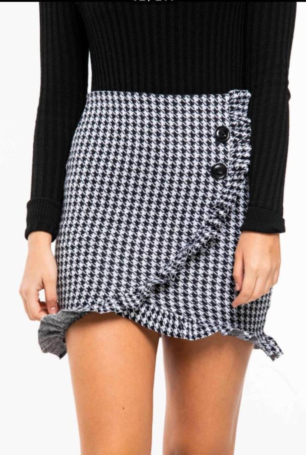 Hipatu Women's Houndstooth Ruffled Button Skirt
