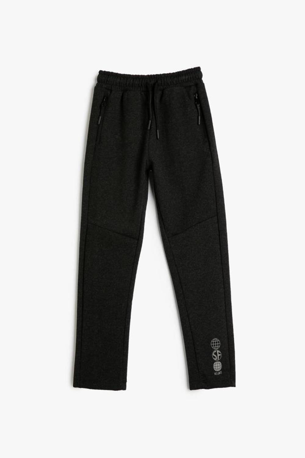 Koton Boy's Basic Sweatpants with Print Detail Tie Waist Ribbon