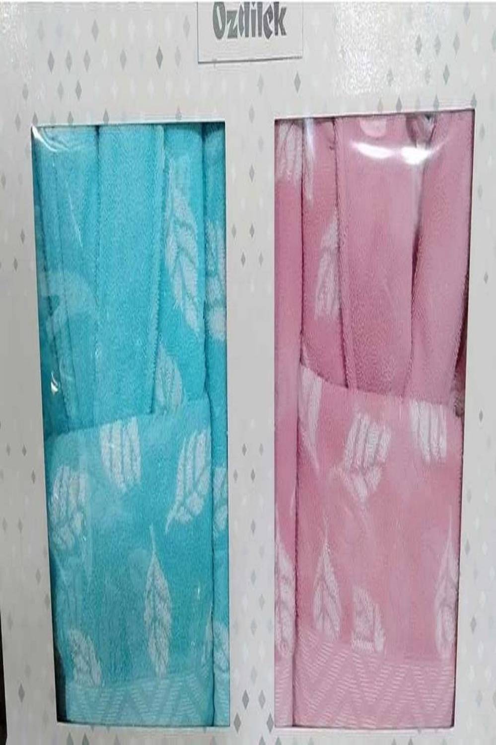 Сімейний комплект рушників Özdilek Linyana - рожево-синій, 100% бавовна, 2 халати M та L, 2 банні рушники, 2 рушники для рук