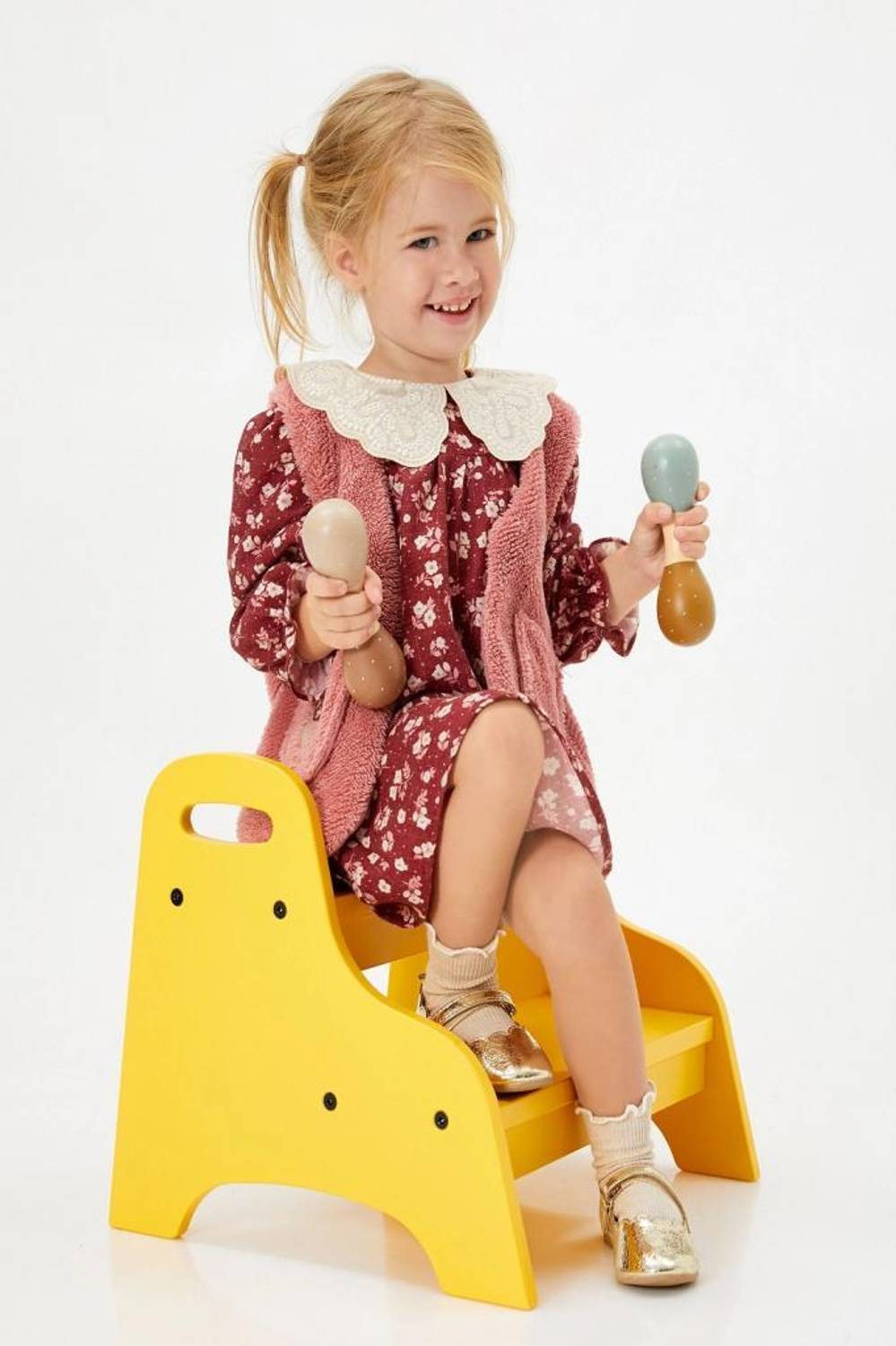 Koton Baby Girl Vest Plush V-Neck Pocket Button Closure Applique Detailed