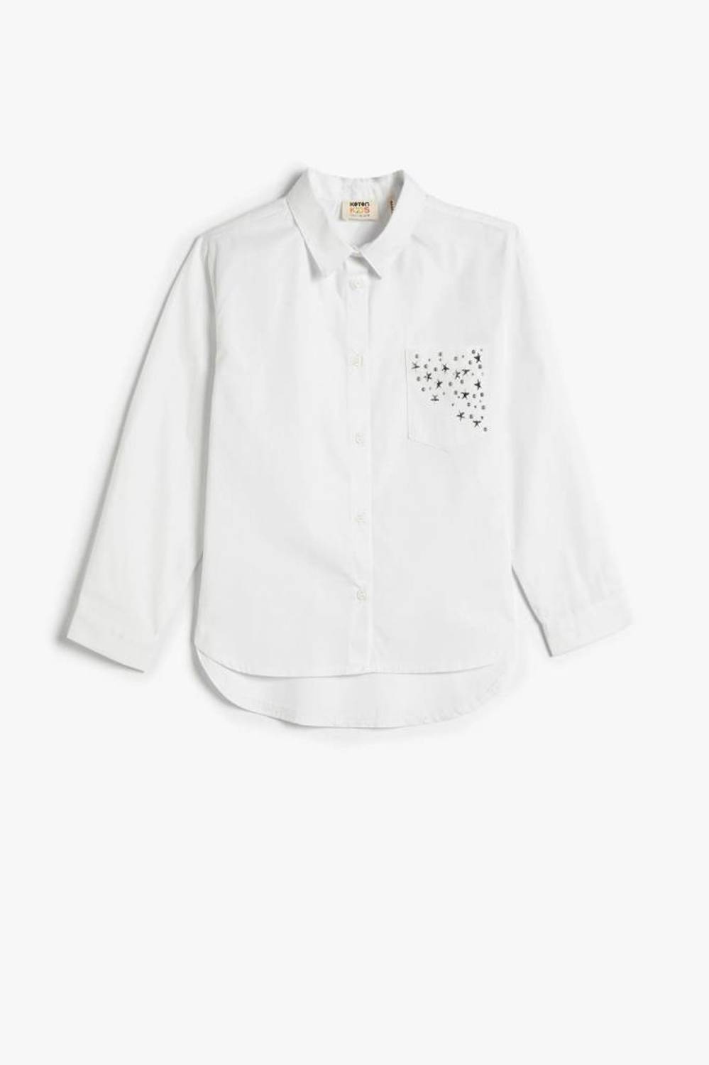 Біла тривала сорочка для дівчаток з довгими рукавами, з класичним коміром та кишенею, 100% бавовна