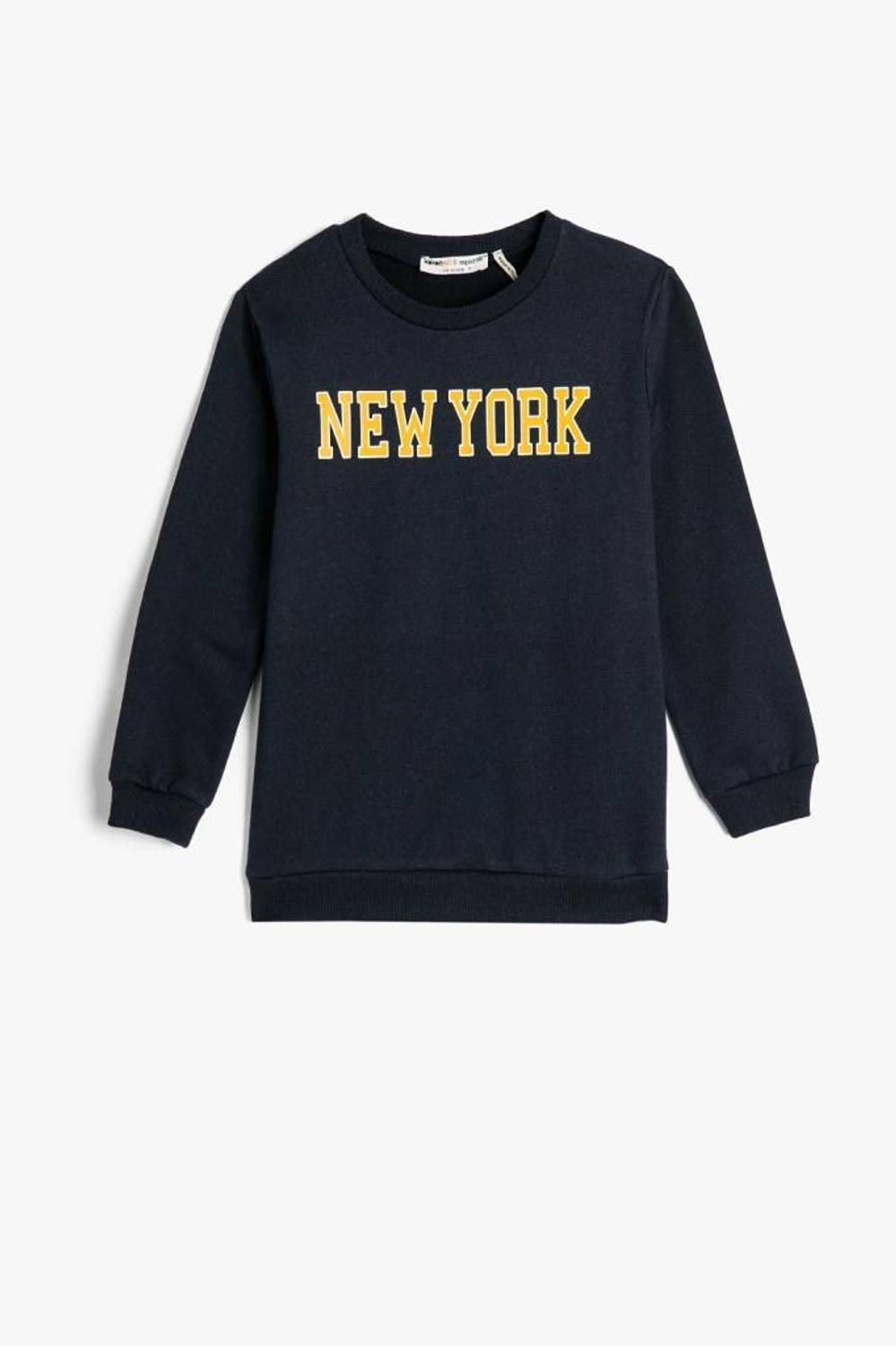 Світшот для хлопчиків Koton з довгими рукавами, велосипедним вирізом та принтом, виготовлений з перероблених волокон, синій