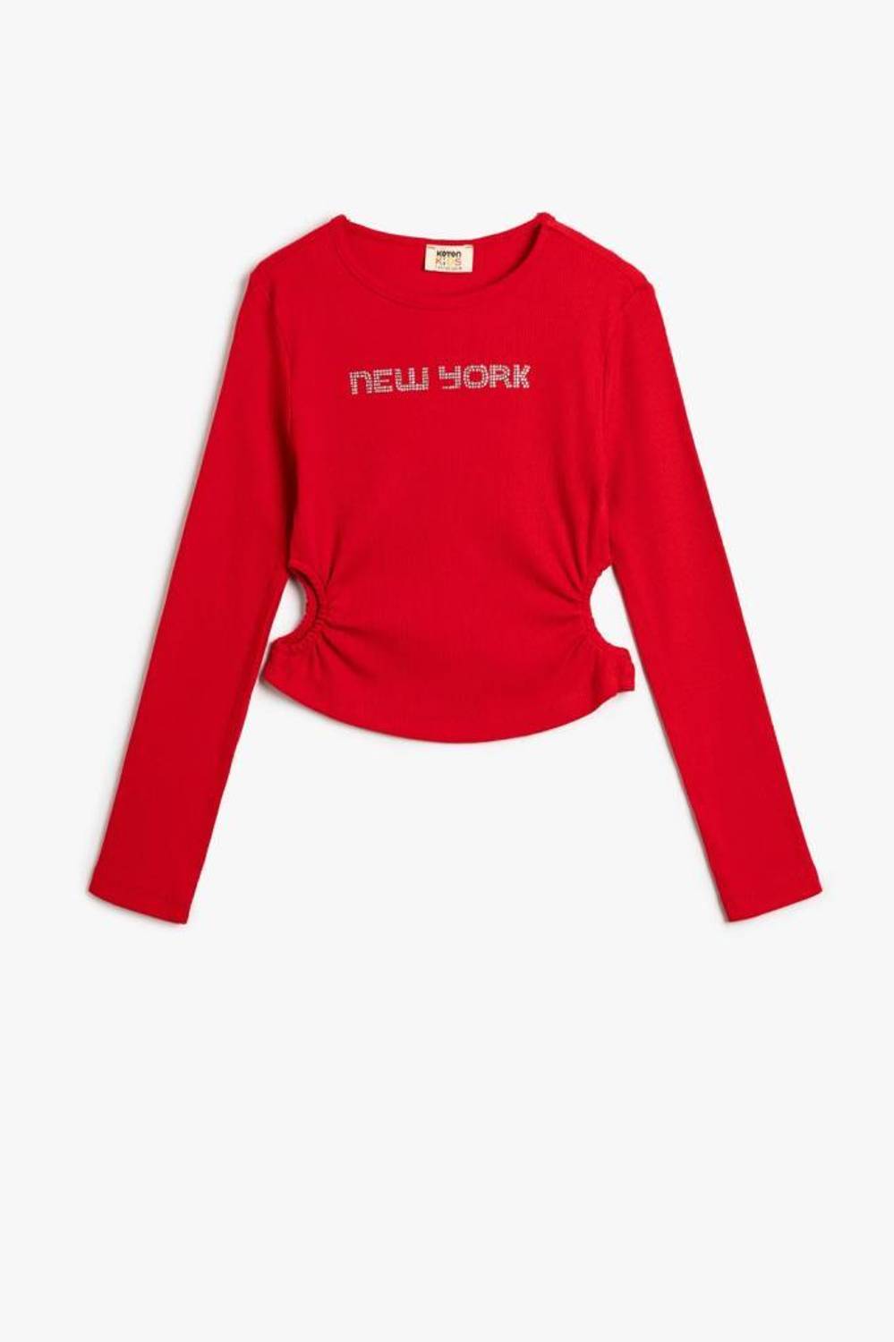 Koton Kız Çocuk Tişört Uzun Kollu Bisiklet Yaka Pul Baskılı Pencere Detaylı Pamuklu